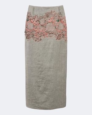 Dries Van Noten Embroidered Linen And Cotton-Blend Midi Skirt - Grey