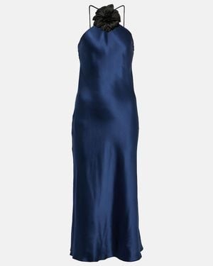 Rodarte Floral-Applique Silk Midi Dress - Blue