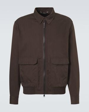 Brioni Leather-Trimmed Silk Blouson Jacket - Brown