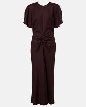 Victoria Beckham Bela Gathered Virgin Wool Midi Dress - Purple