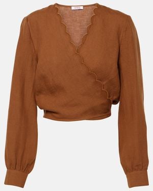 Eres Joli Scalloped Linen Wrap Top - Brown