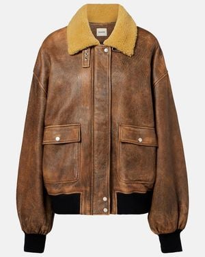 KHAITE Sandor Shearling-Trimmed Leather Jacket - Brown