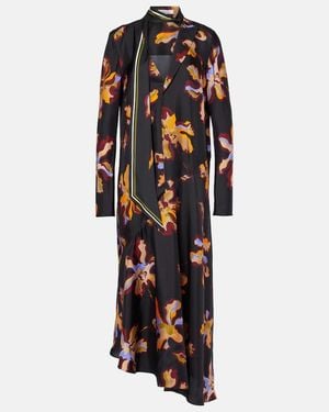 Dorothee Schumacher Asymmetric Printed Silk Twill Midi Dress - Black