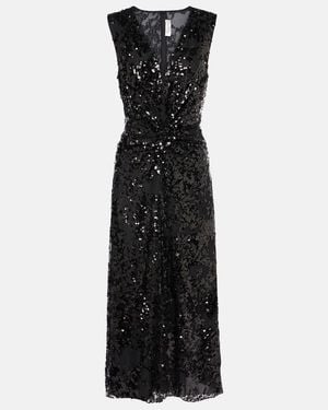 Victoria Beckham Sequined Gathered Midi Dress - Black