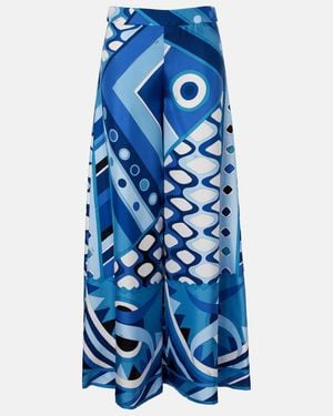PUCCI Vivara High-Rise Silk Wide-Leg Pants - Blue