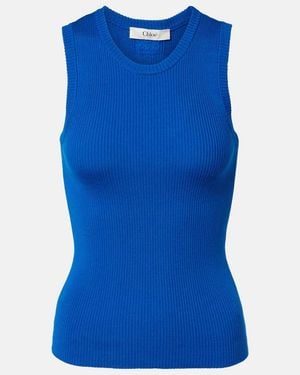 Chloé Ribbed-Knit Wool Tank Top - Blue