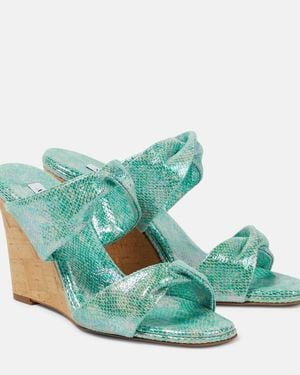 Aquazzura Twist Metallic Leather Wedge Mules - Green