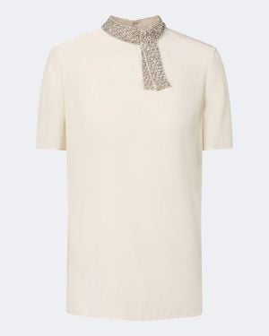 Valentino Embellished Silk Crepe De Chine Top - Natural