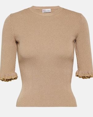 RED Valentino Ribbed-Knit Wool-Blend Top - Brown