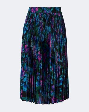 Gucci Floral Plisse Silk Crepe De Chine Midi Skirt - Blue