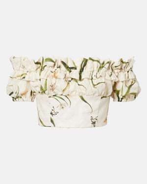 Agua Bendita Pimienta Printed Linen Top - Metallic