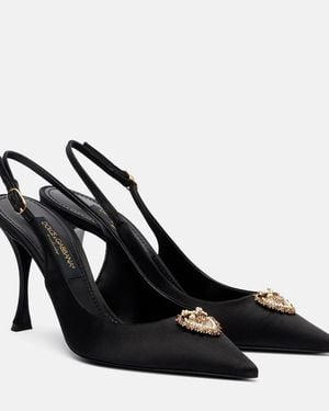 Dolce & Gabbana Devotion 90 Satin Slingback Pumps - Black