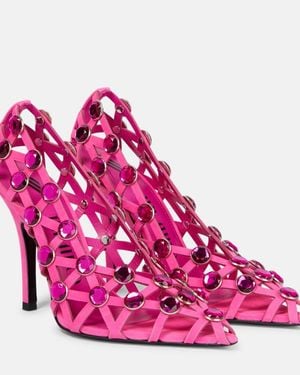 The Attico Grid Crystal-Embellished Suede Court Shoes - Pink