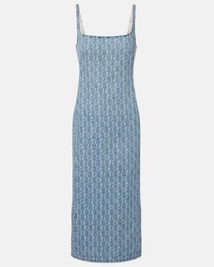 Dries Van Noten Printed Denim Midi Dress - Blue