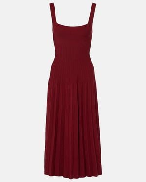 STAUD Beaton Chiffon-Trimmed Velvet Maxi Dress - Red