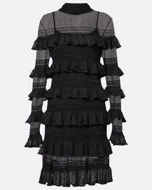 Zimmermann Crush High Neck Frilled Knitted Minidress - Black