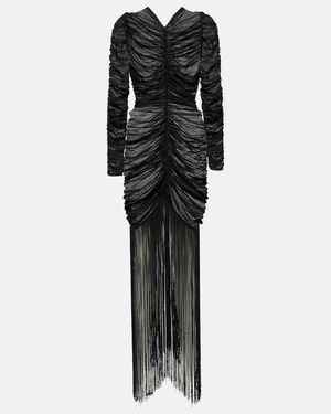 KHAITE Guisa Fringed Silk-Blend Maxi Dress - Black