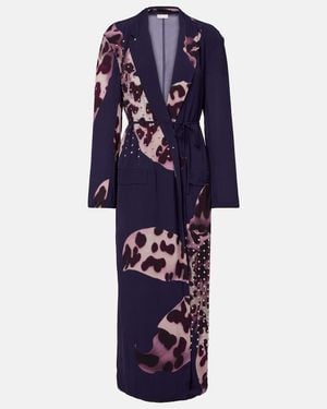 Dries Van Noten Printed Embellished Wrap Dress - Blue
