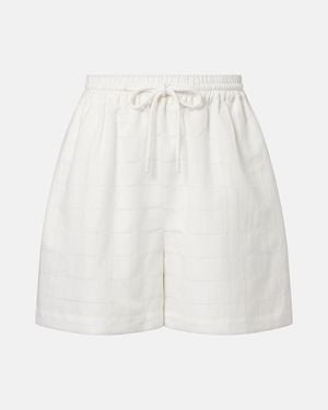 Asceno Shorts Boston En Mezcla De Lino Y Algodon A Cuadros - Blanco