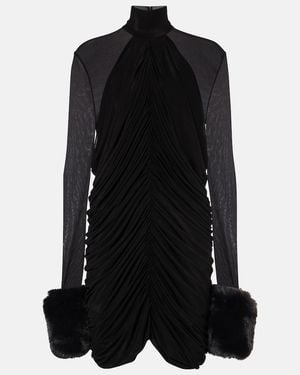 Magda Butrym Mesh Faux Fur-Trimmed Mini Dress - Black