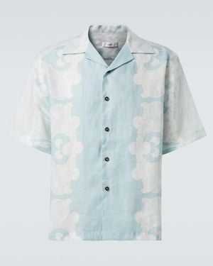 Commas Paradise Floral Linen Bowling Shirt - Blue