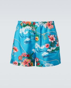 Gucci Floral Silk Twill Shorts - Blue