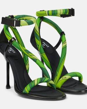PUCCI Iride Leather-Trimmed Satin Sandals - Green