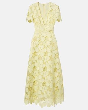 Elie Saab Floral Silk-Blend Guipure Midi Dress - Yellow