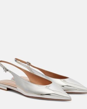Gianvito Rossi Robbie Metallic Leather Slingback Flats - White