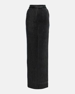 Alex Perry Column Embellished Pinstripe Velvet Maxi Skirt - Black