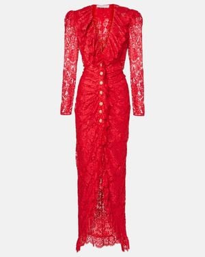Alessandra Rich Ruffled Lace Maxi Dress - Red
