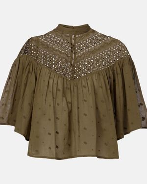 Nili Lotan Mikki Broderie Anglaise Cotton Top - Green