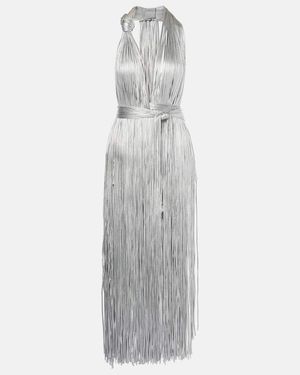 Area Fringed Metallic-Effect Jersey Gown - Gray