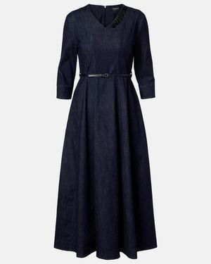 Max Mara Vela Embellished Belted Denim Midi Dress - Blue