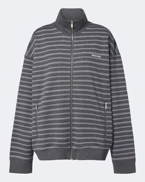 Miu Miu Striped Cotton Zip-Up Sweatshirt - Grey