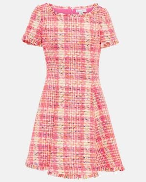Oscar de la Renta Fringed Checked Tweed Minidress - Pink