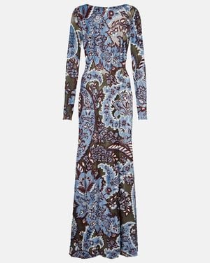 Etro Paisley Crepe Jersey Maxi Dress - Blue
