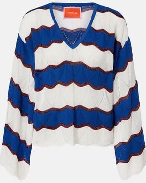 La DoubleJ Hang Ten Striped Cotton-Blend Top - Blue