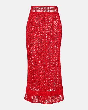 Anna Kosturova Rosette Crochet Cotton Maxi Skirt - Red