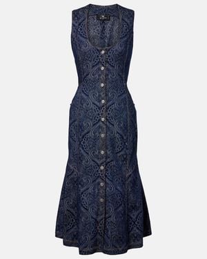 Etro Printed Denim Midi Dress - Blue