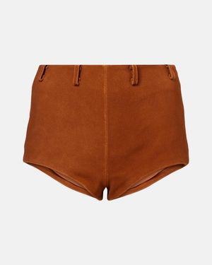 Self-Portrait High-Rise Suede Shorts - Brown