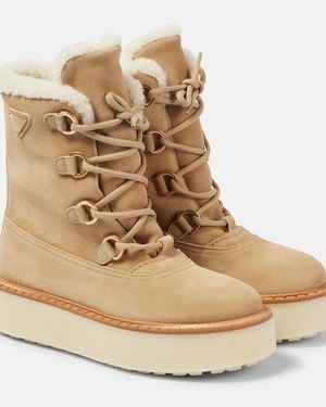 Prada Evolve Shearling-Lined Suede Lace-Up Boots - Natural