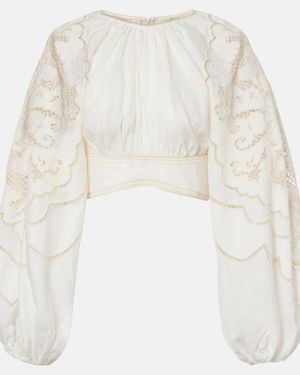 Zimmermann Daylight Embroidered Linen Crop Top - White