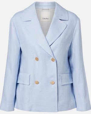 Max Mara Avenue Double-Breasted Linen Blazer - Blue