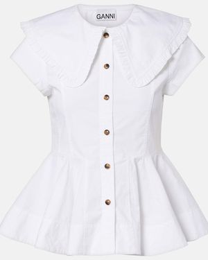 Ganni Ruffled Cotton-Blend Shirt - White