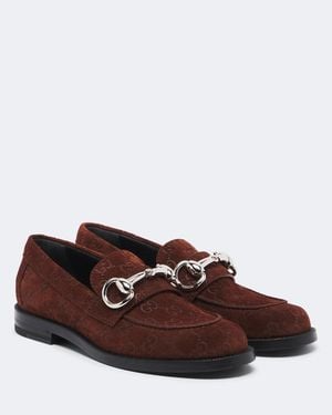 Gucci Boulevard Horsebit Gg Suede Loafers - Brown