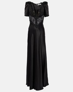 Rodarte Lace-Trimmed Silk Charmeuse Gown - Black