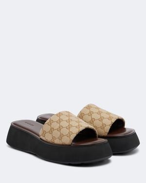 Gucci Plateau-Pantoletten Gg Aus Canvas - Schwarz