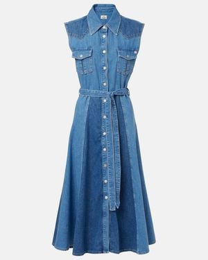 AG Jeans Belted Panelled Denim Midi Dress - Blue