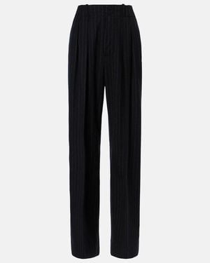 Plan C Pinstripe Wool-Blend Wide-Leg Pants - Black